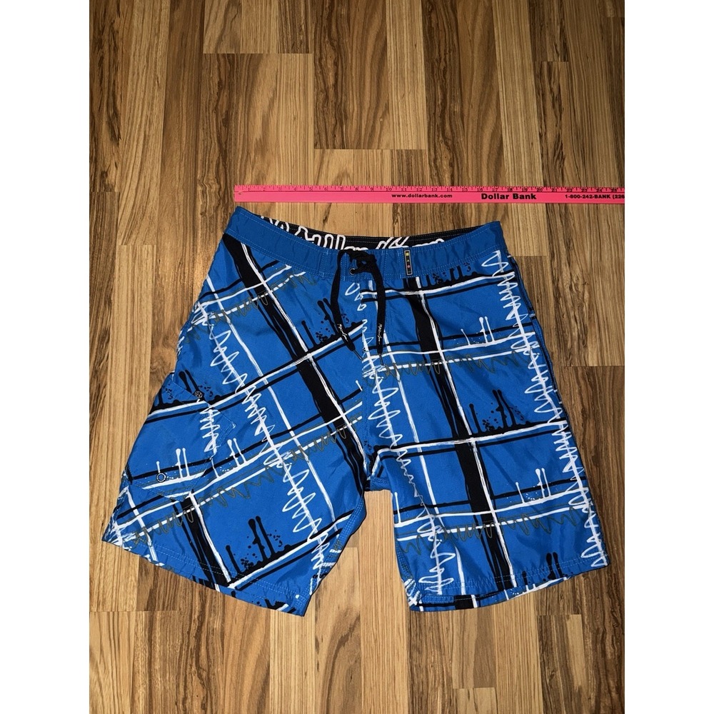 Maui And Sons Men's Board Shorts Swim Sz 36 Black Blue Y2K